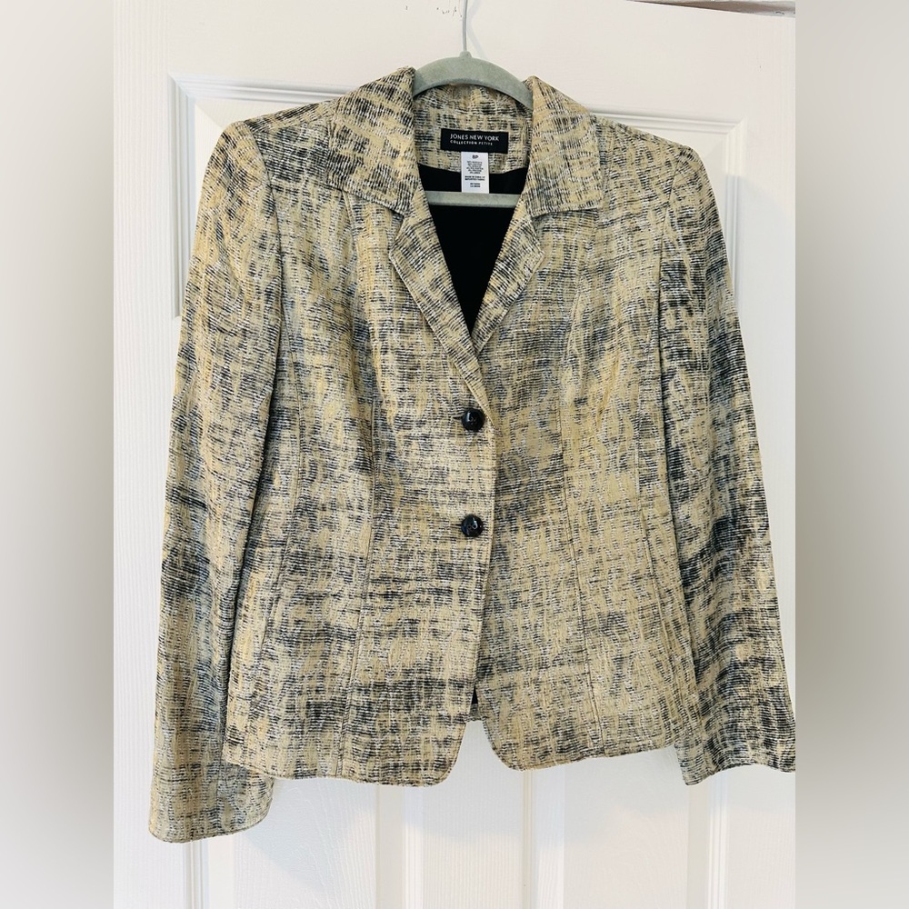 Jones New York Women's Gold Black 2-Button Single-Breasted Suit Blazer Size 8P